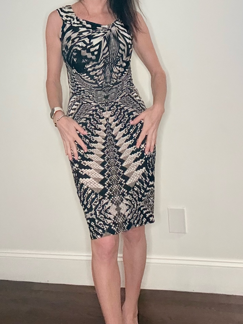 Like New Roberto Cavalli Black Cream Python snake 🐍 Printed Dress 4 6